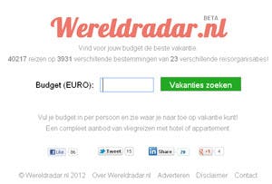 Nieuwe reiszoekmachine Wereldradar.nl zoekt louter op budget