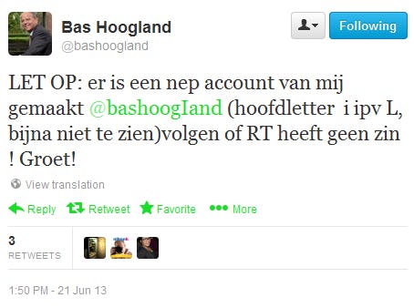 Nepaccount van Bas Hoogland op Twitter