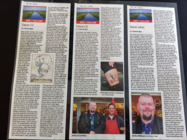 Cafetarialogo als tatoeage op been