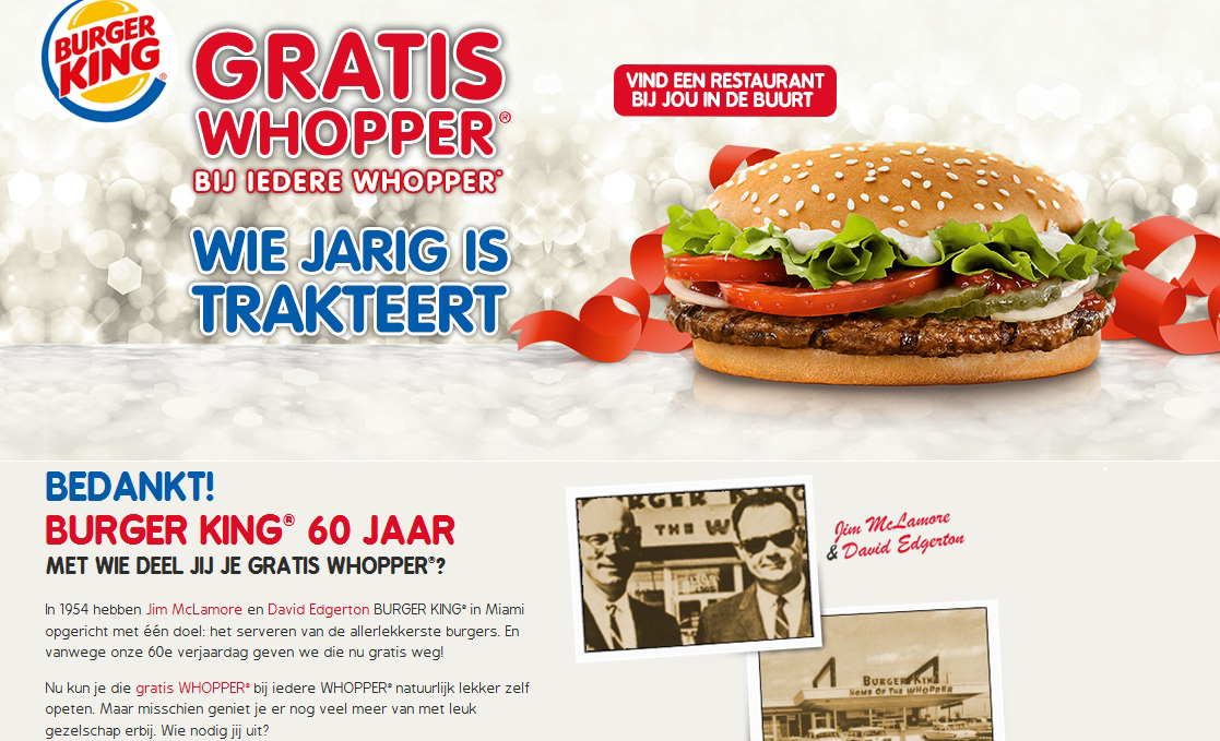 Burger King viert jubileum met gratis Whopper
