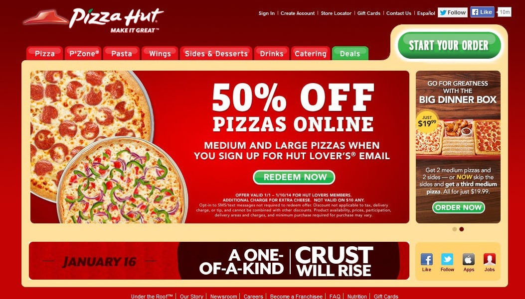 Pizza Hut viert twintig jaar verkoop via internet