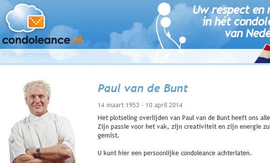 Condoleance geopend voor Paul van de Bunt