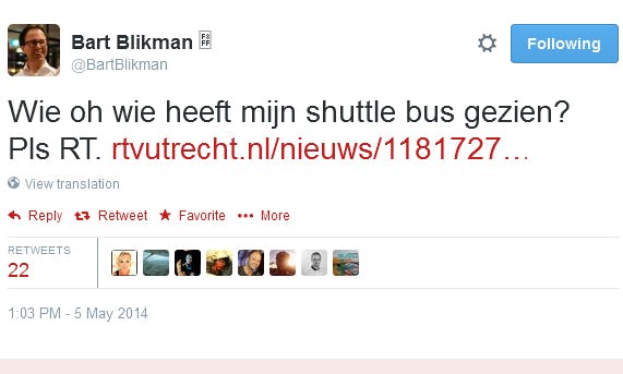 Gestolen hotelbus terug dankzij Twitter
