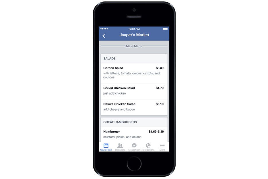 Facebook lanceert tool om menukaarten te publiceren