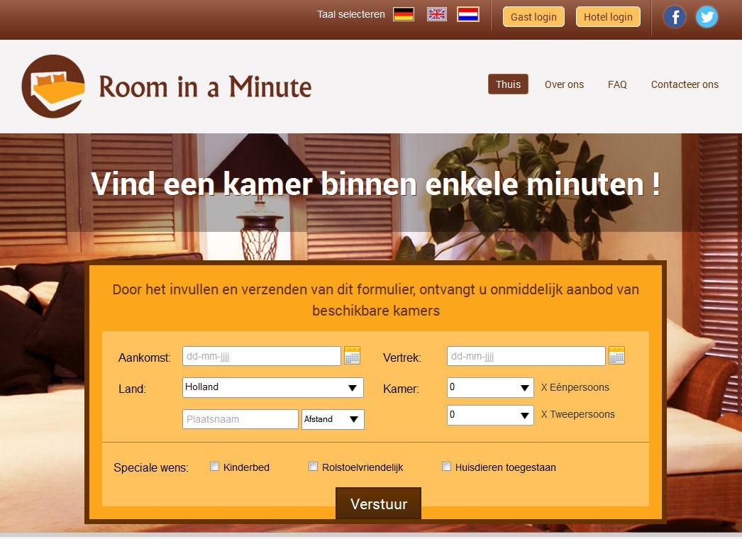 Hotelstudent lanceert Roominaminute.com