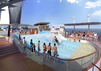 Surfen op grootste cruiseschip ter wereld