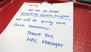 TV-vedette Oprah Winfrey bezorgt KFC nachtmerries