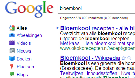 Google: zoekfunctie voor recepten