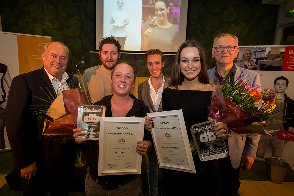 V.l.n.r. John Beeren, Menno Post, Lisa Olgers, Maarten Koelink, Deborah van Breugel en Peter Bruins. Tijdens de Bokkedoorns Awards 2016