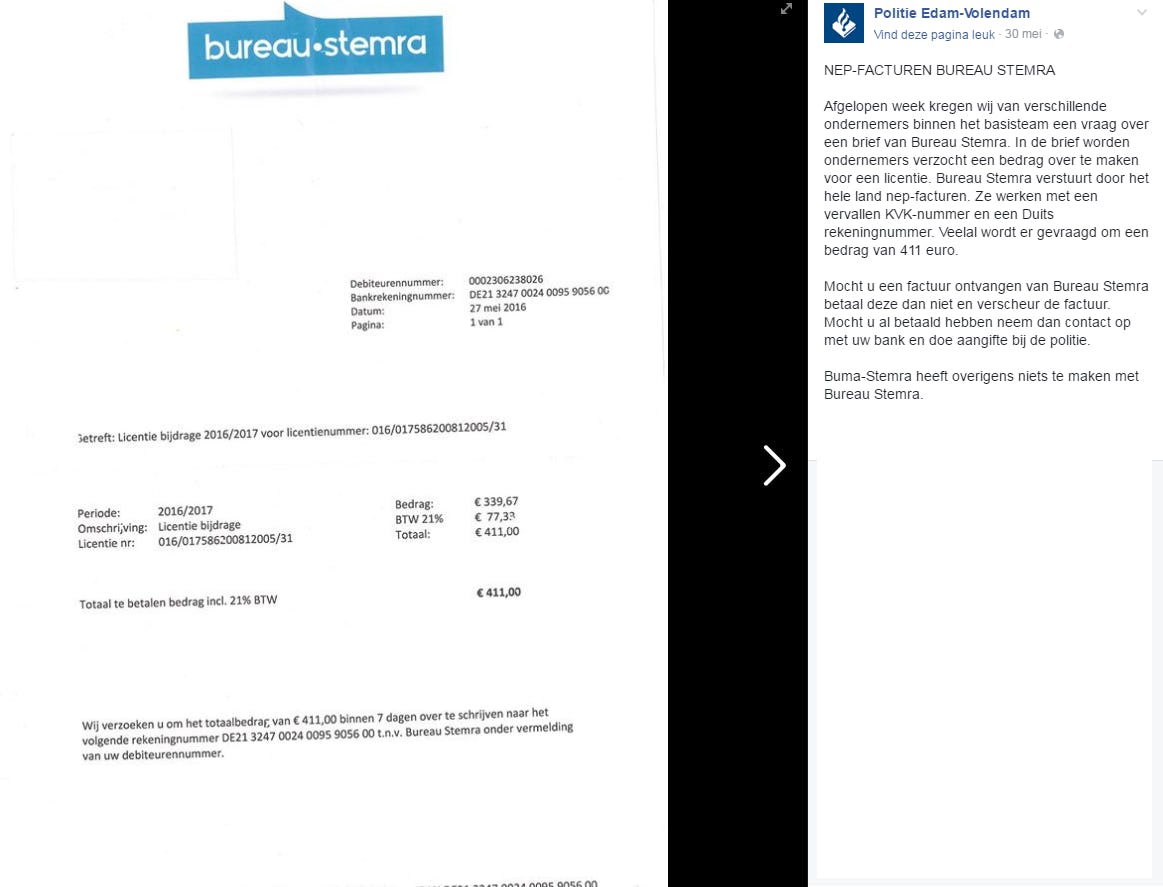 Politie waarschuwt ondernemers voor nep-facturen 'Bureau-Stemra'