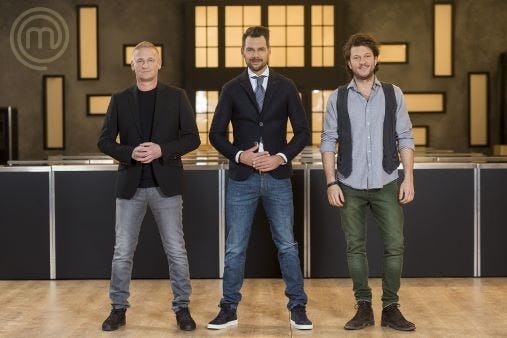 Freek van Noortwijk, Stefan van Sprang en Jonathan Zandbergen jury Masterchef Nederland