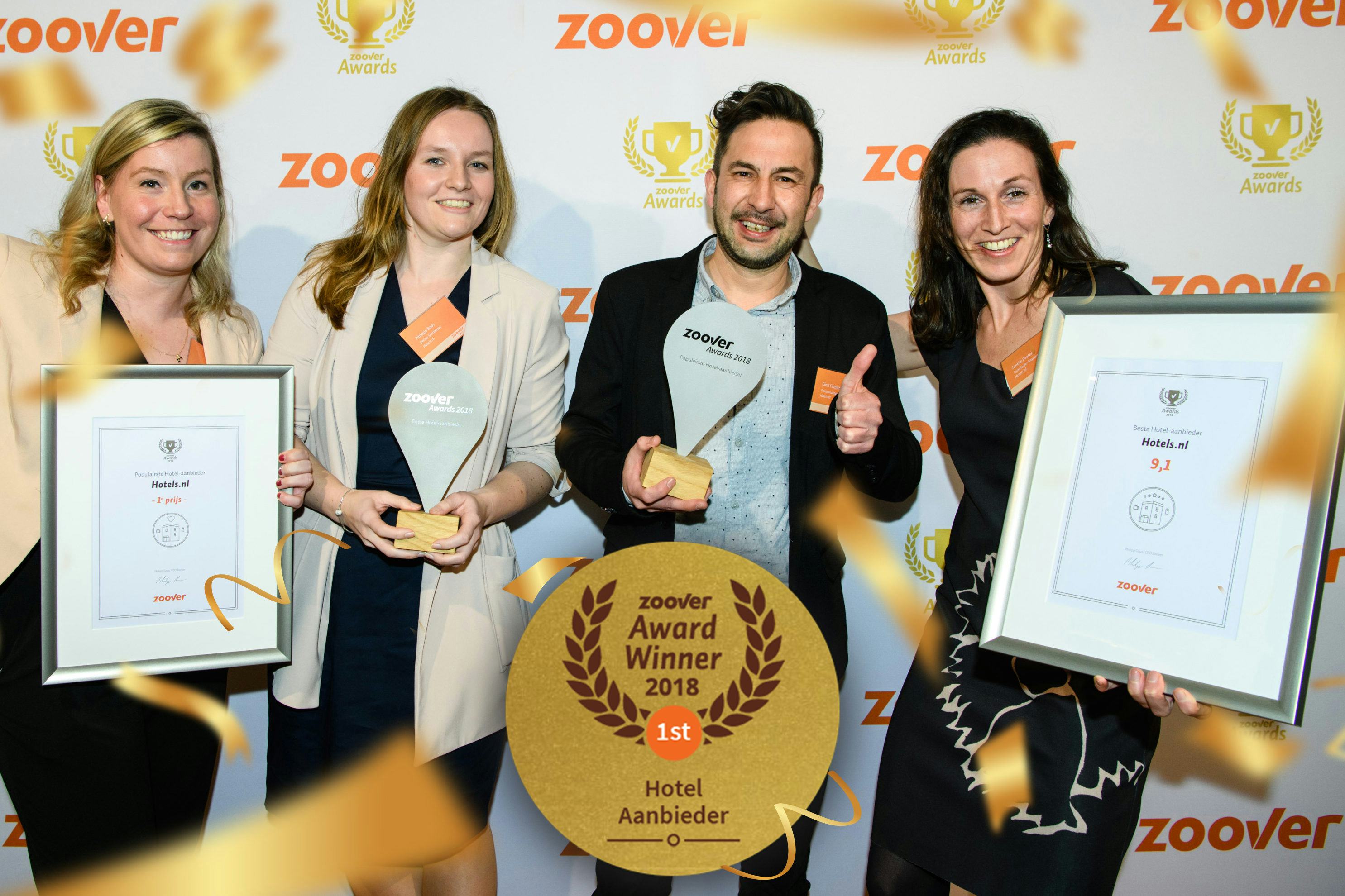 Hotel.nl wint wederom award 'Beste Hotelaanbieder van Nederland' van Zoover. 