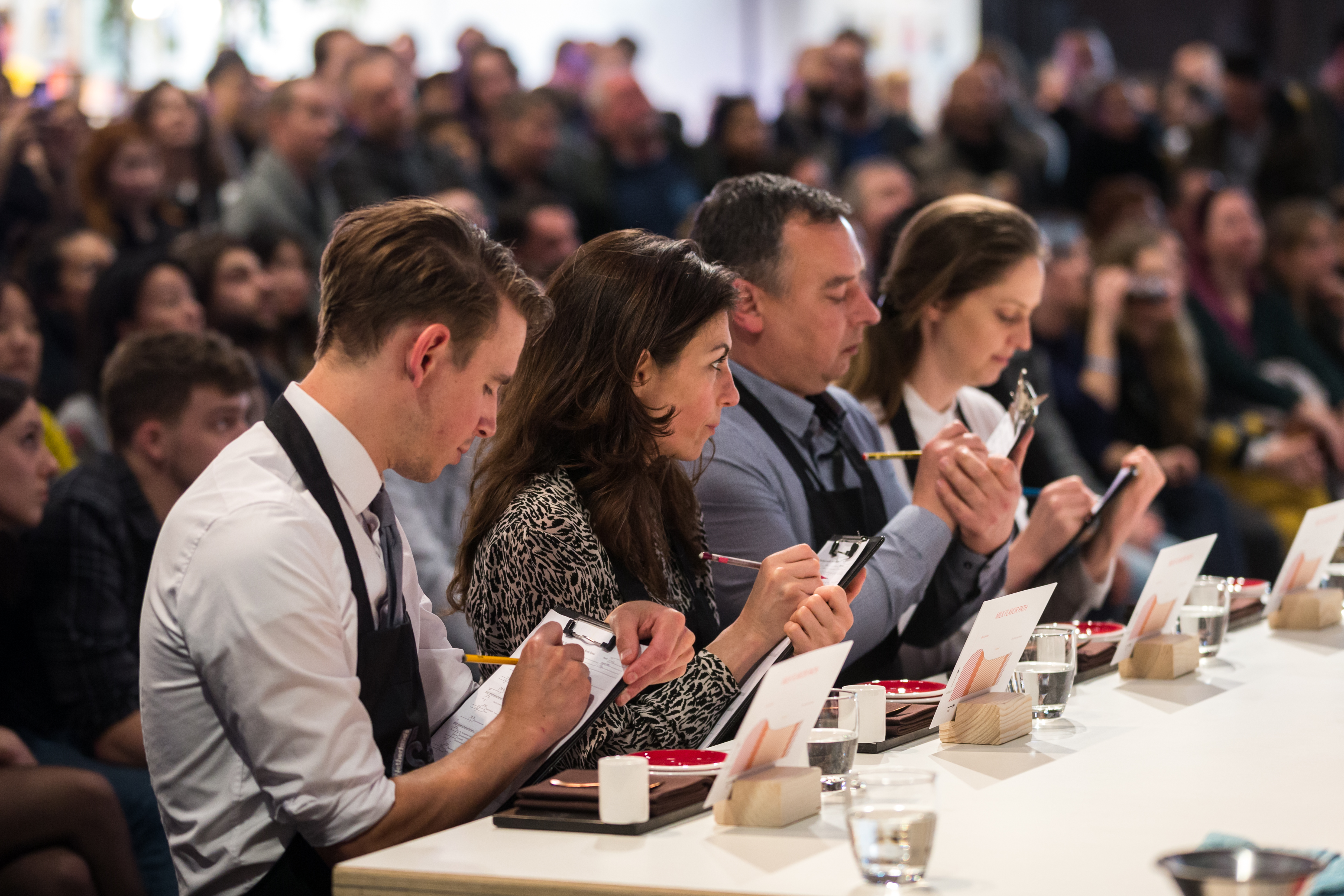 Amsterdam, 2 Maart 2019: The Amsterdam Coffee Festival. Foto van de jury tijdens The Dutch Barista Championship.  © Sebastiaan Rozendaal