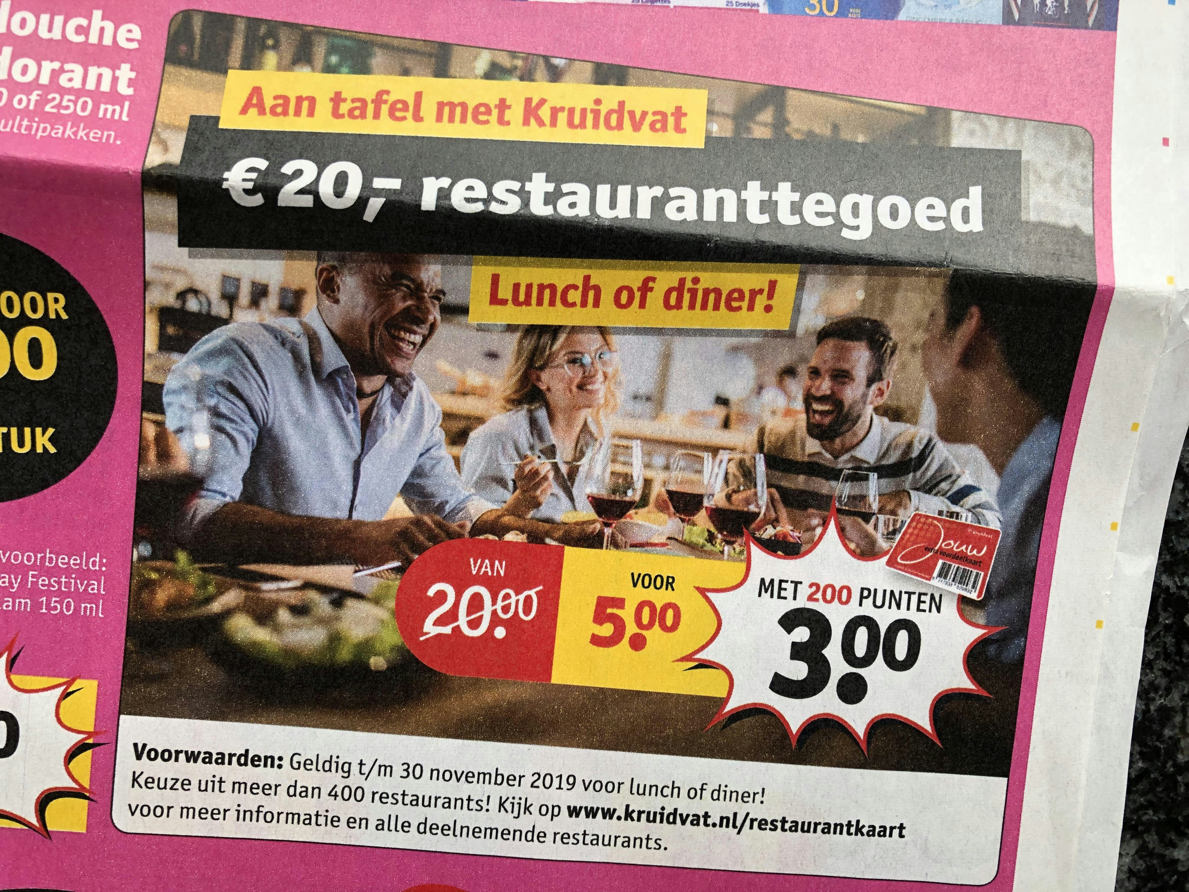 Heerlijk ook in zee met Kruidvat voor restaurantkorting