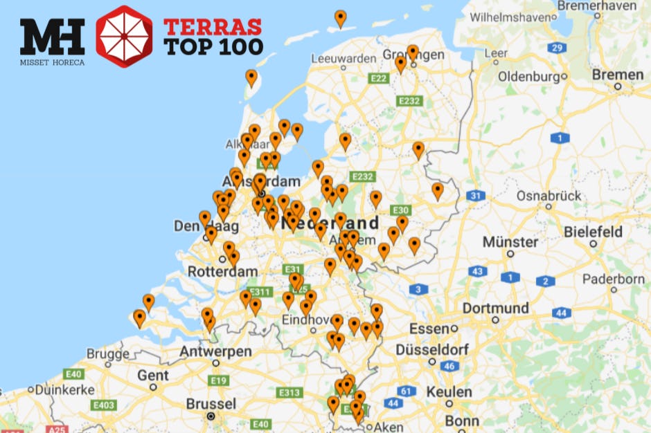 Terras Top 100 2019 in kaart
