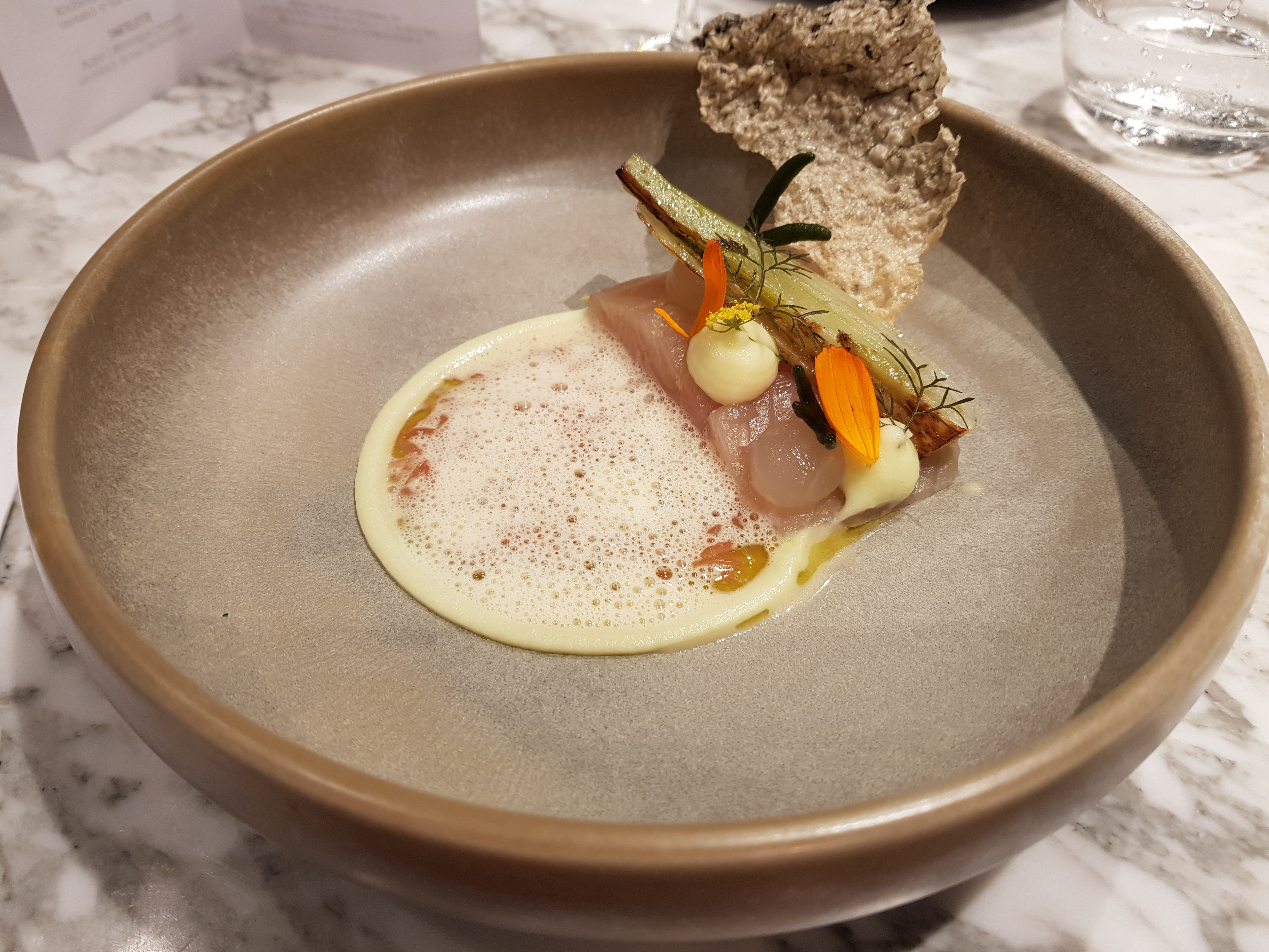 Gerookte forel met venkel, grapefruit en Oloroso saus met de Experimental series #1 IPA
