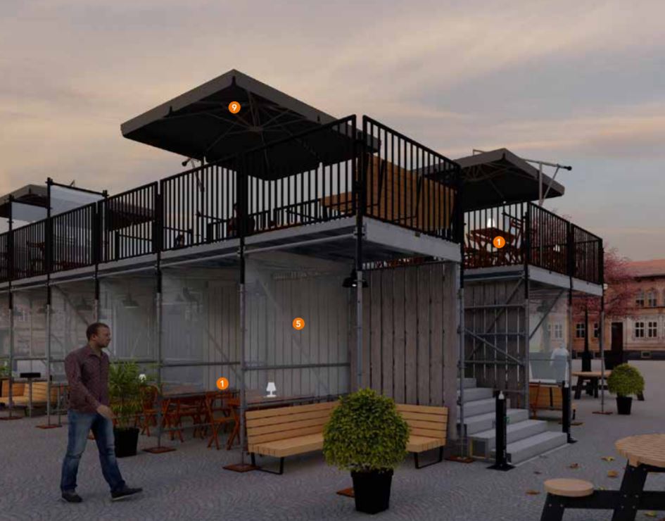 Podiumbouwers maken twee verdiepingen tellend 1,5 meter terras voor de horeca