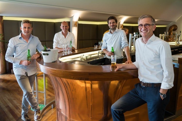 Jasper Kool (Happy Tosti), David Jansen (Mileuwerk), Marc Josephus Jitta en Gerrit Keen (Heineken Nederland)