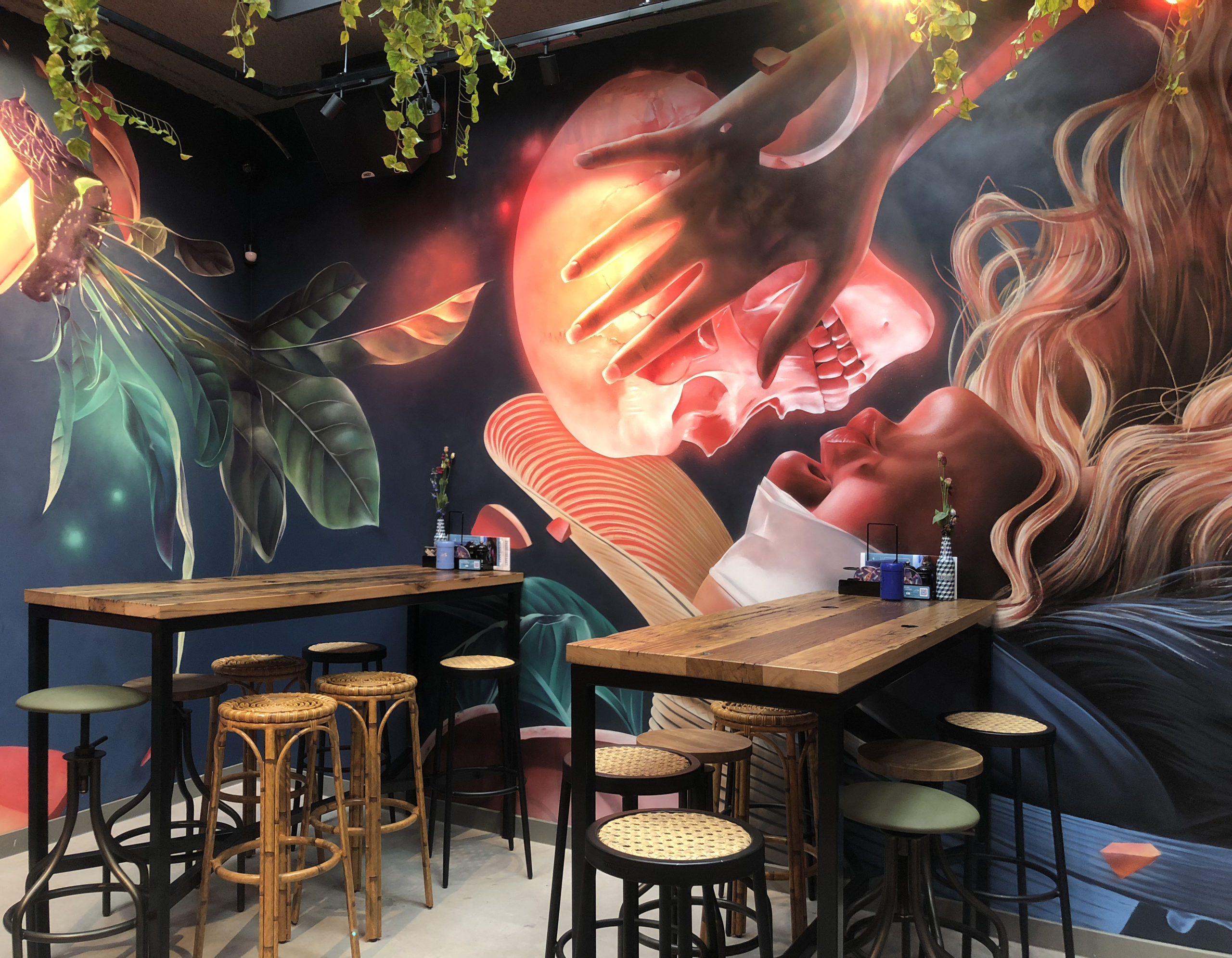 Muurschildering van Studio Giftig bij Taphuys in Utrecht.