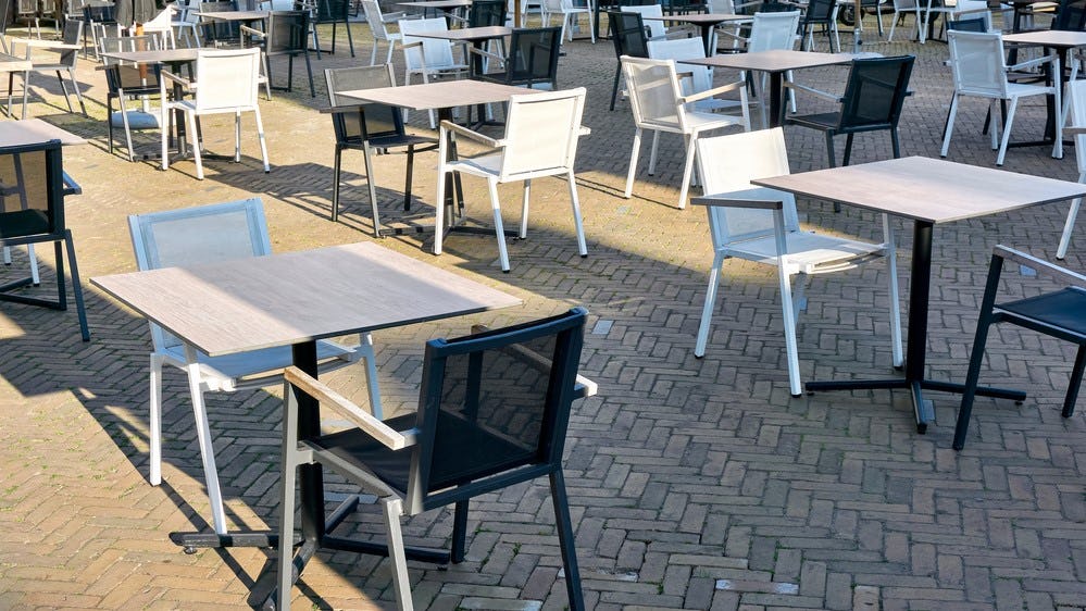De terrassen blijven leeg, ook op actiedag 2 maart.