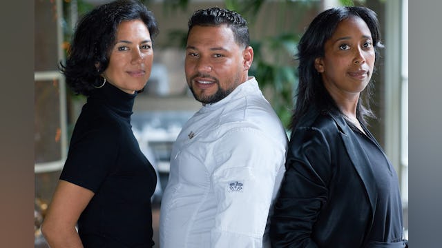 Team Mondi Caribbean Cuisine: vlnr Gunay Uslu, Justin Niessen en Mariska Nunes.
