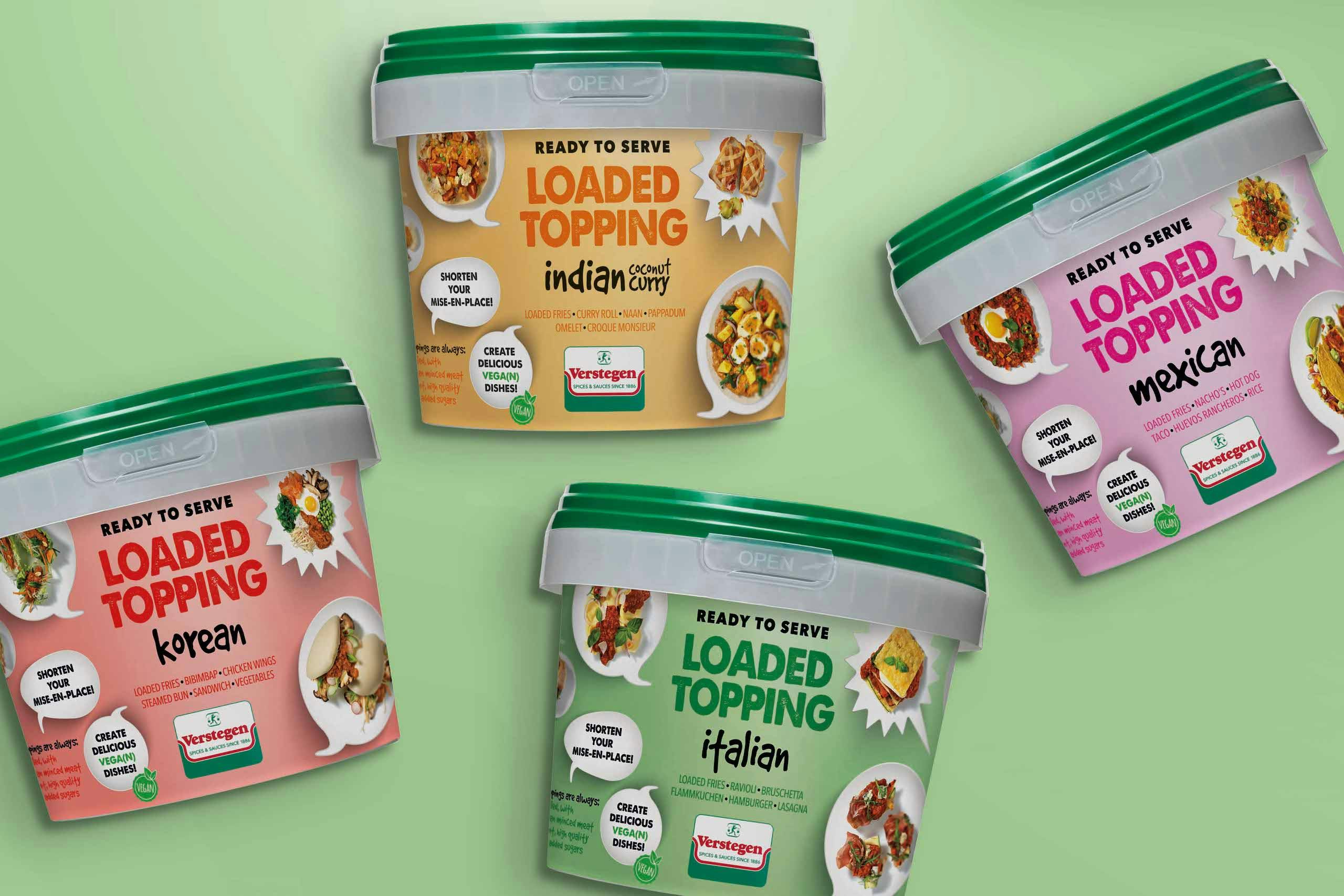 De verschillende vega(n) Loaded Toppings.