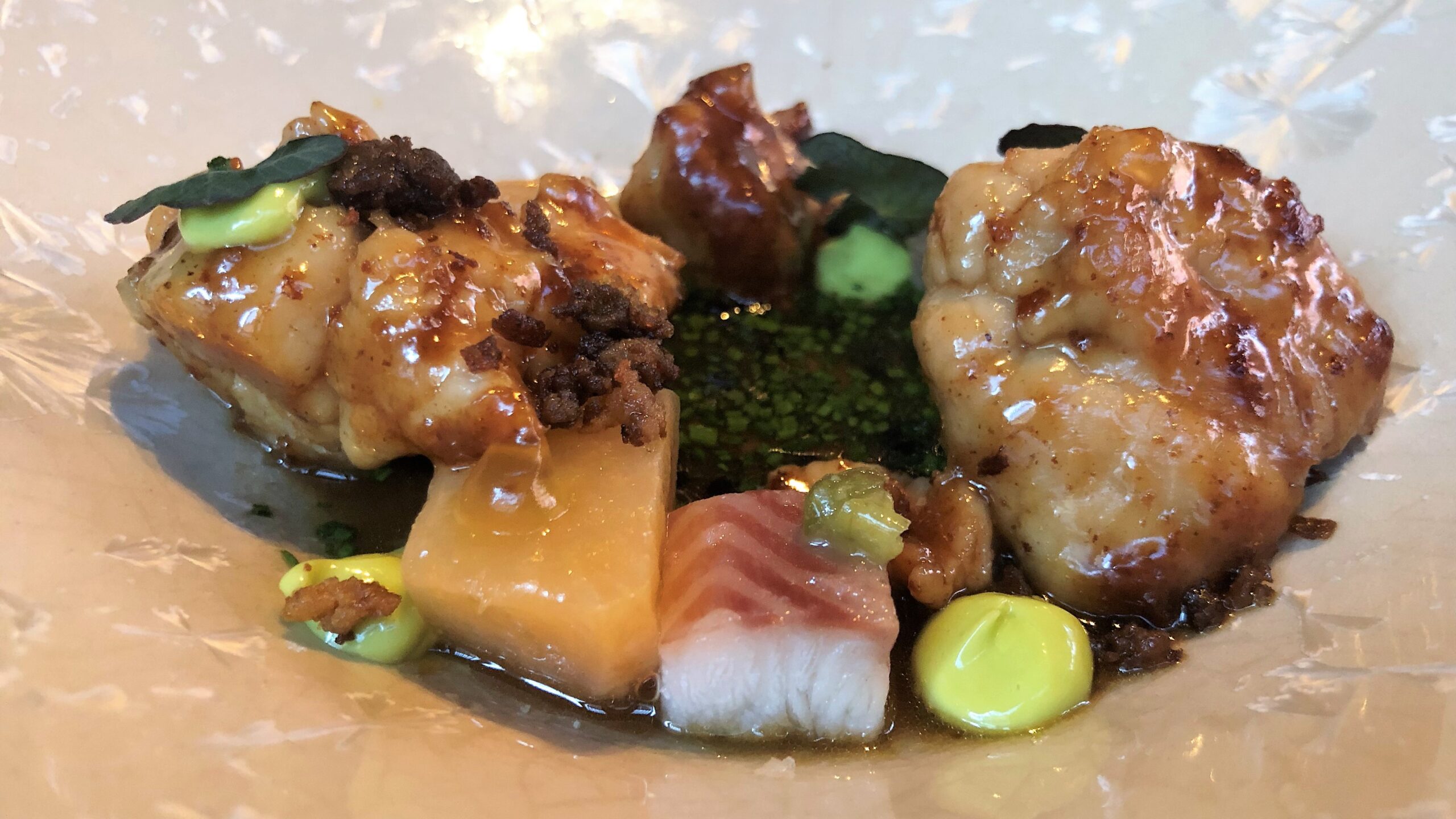 Zwezerik, Paling en Kizami geserveerd met Oloroso.