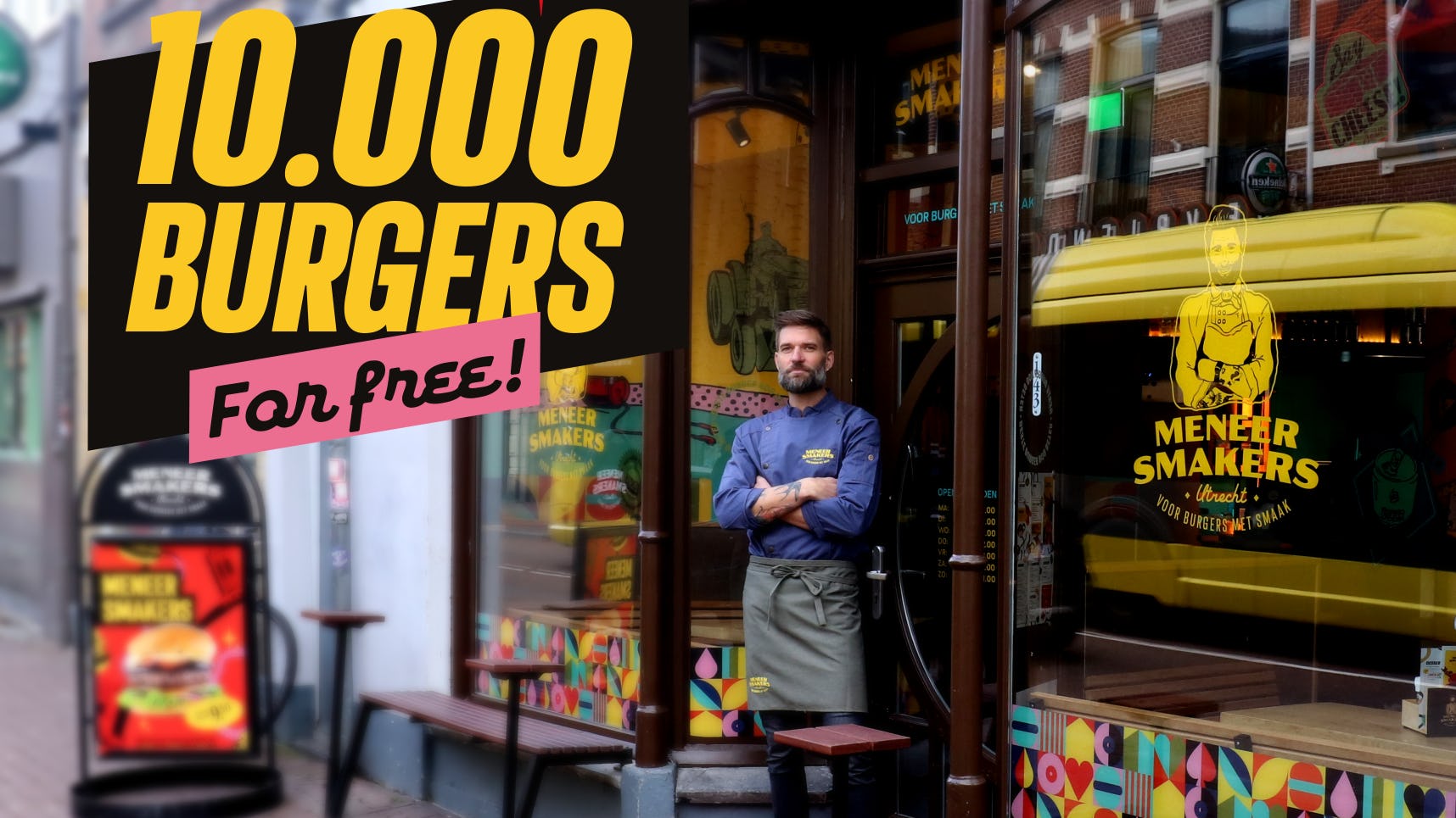Meneer Smakers trakteert Utrechtse studenten op 10.000 gratis hamburgers
