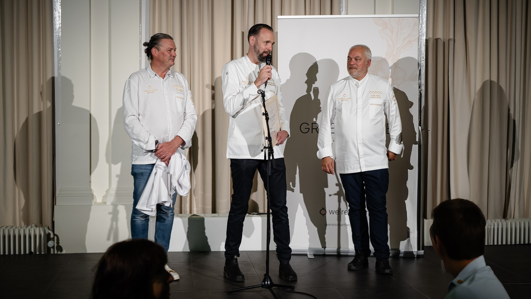 Emile van der Staak met Xavier Pellicer (Healthy Kitchen, Spanje), René Mathieu (La Distillerie, Luxemburg).
