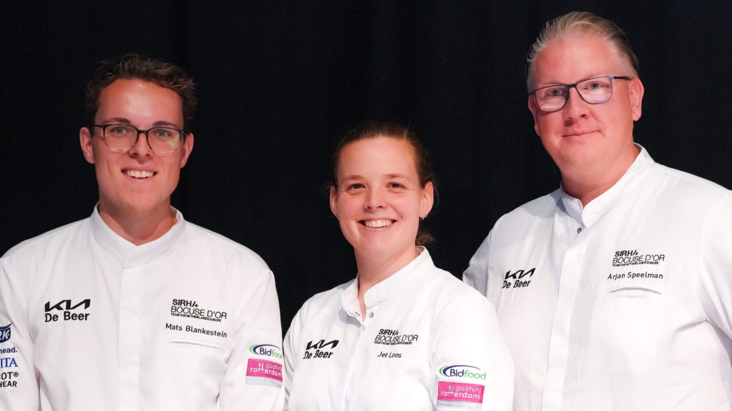 V.l.n.r.: Commis Mats Blankestein, Chef Jet Loos, Coach Arjan Speelman (Ciel Bleu**).