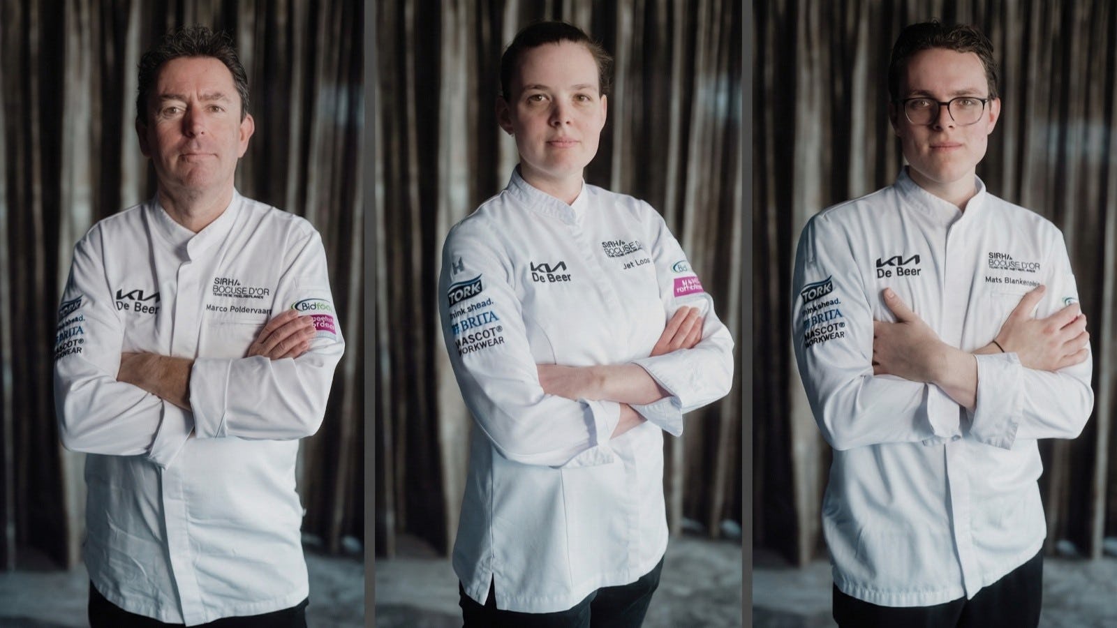 Coach Marco Poldervaart, Jet Loos en commis Mats Blankestein (vlnr)