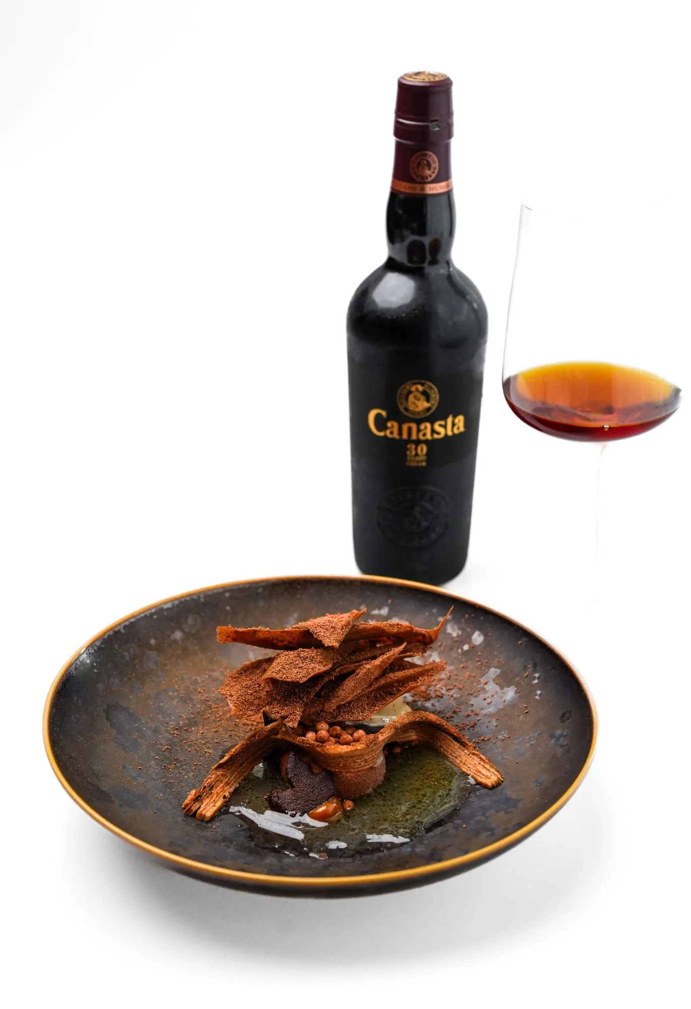 Dessert: cèpes, cacao en koffie, gecombineerd met Canasta Cream VOS 30 jaar, Williams & Humbert. © Copa Jerez NL