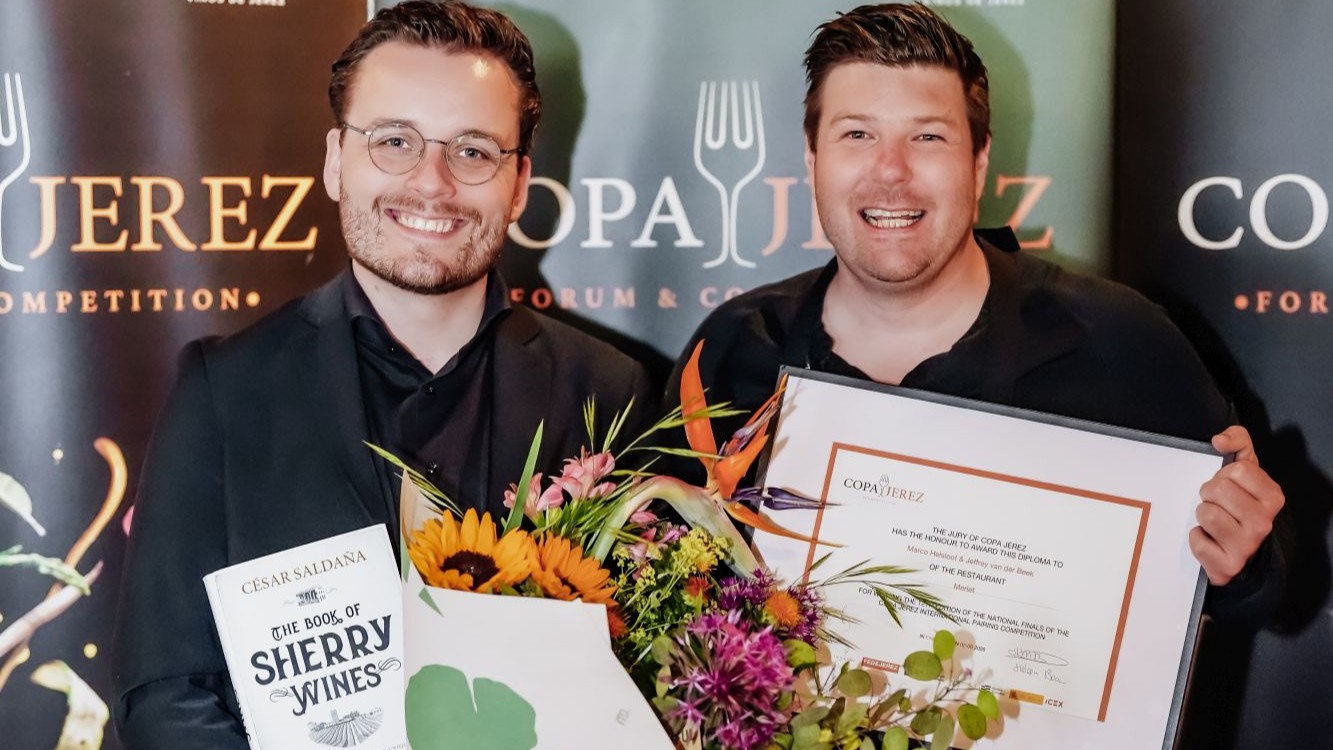 Jeffrey van der Beek en Marco Helsloot van Restaurant Merlet, winnaars Copa Jerez Nederland 2026. © Copa Jerez NL